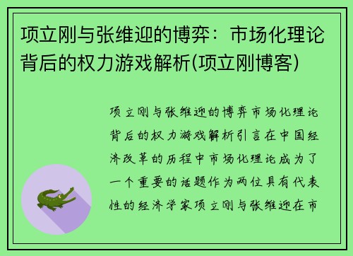 项立刚与张维迎的博弈：市场化理论背后的权力游戏解析(项立刚博客)
