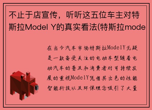 不止于店宣传，听听这五位车主对特斯拉Model Y的真实看法(特斯拉model y优点和缺点)