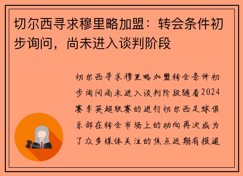 切尔西寻求穆里略加盟：转会条件初步询问，尚未进入谈判阶段